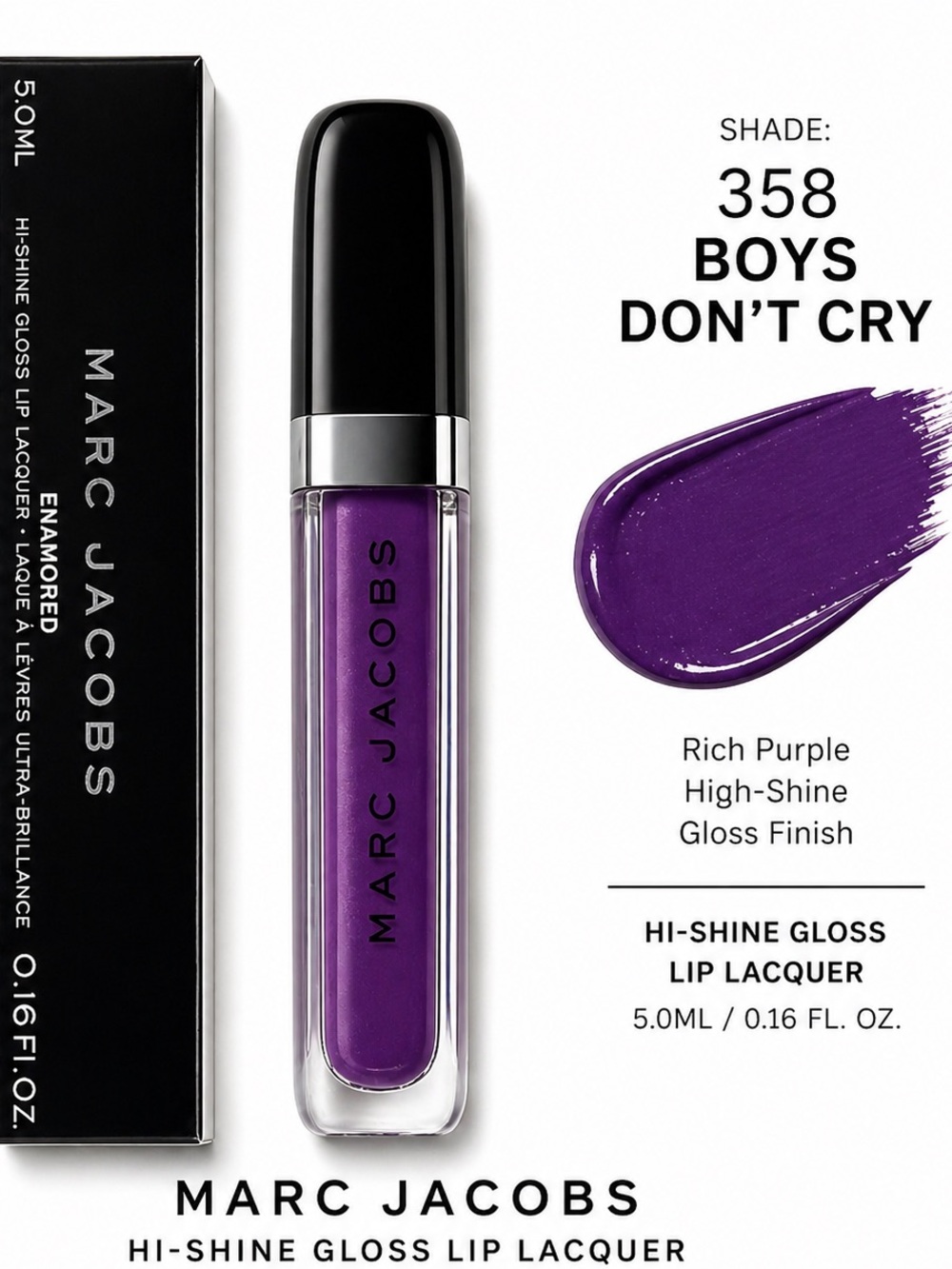 Marc Jacobs Enamored Hi-Shine Lip Gloss 358 Boys Don’t Cry Purple NEW 5ml